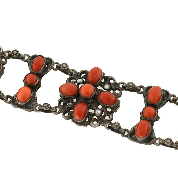 Arts & Crafts Austro-Hungarian Sterling & Oxblood Coral Bracelet - Image 3