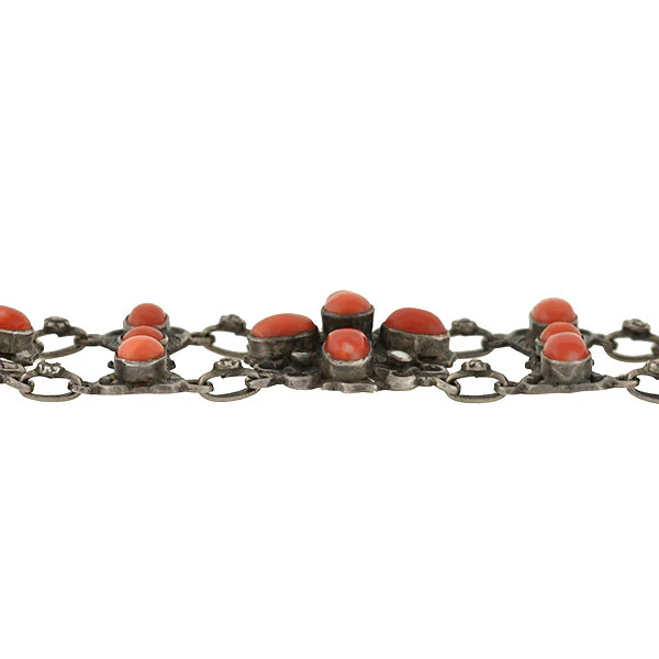 Arts & Crafts Austro-Hungarian Sterling & Oxblood Coral Bracelet - Image 4
