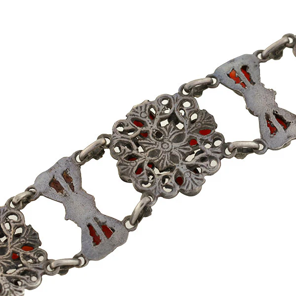 Arts & Crafts Austro-Hungarian Sterling & Oxblood Coral Bracelet - Image 5