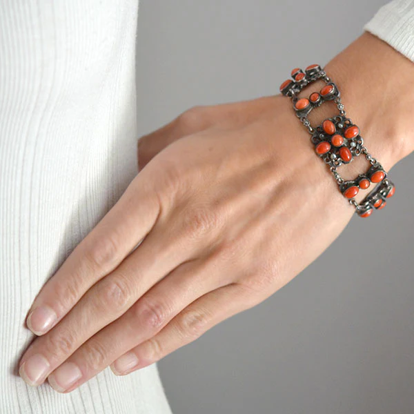 Arts & Crafts Austro-Hungarian Sterling & Oxblood Coral Bracelet - Image 6