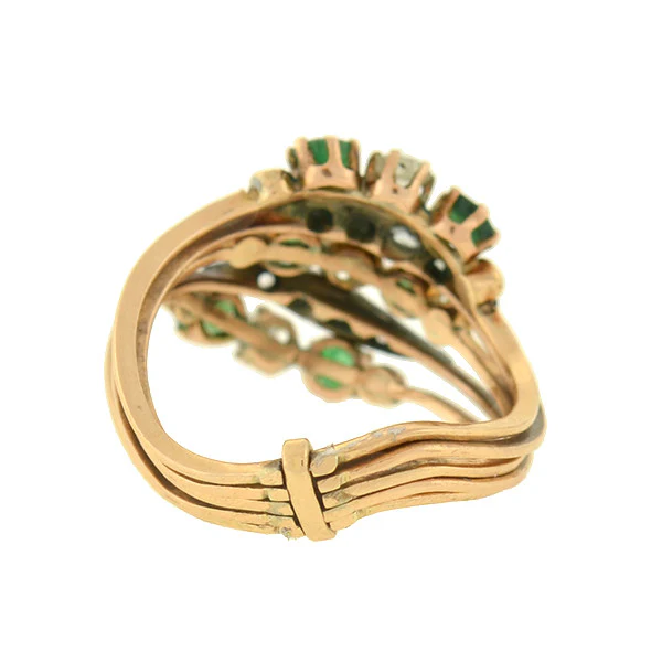 Late Victorian 14kt Emerald & Diamond Curvy Harem Ring - Image 3