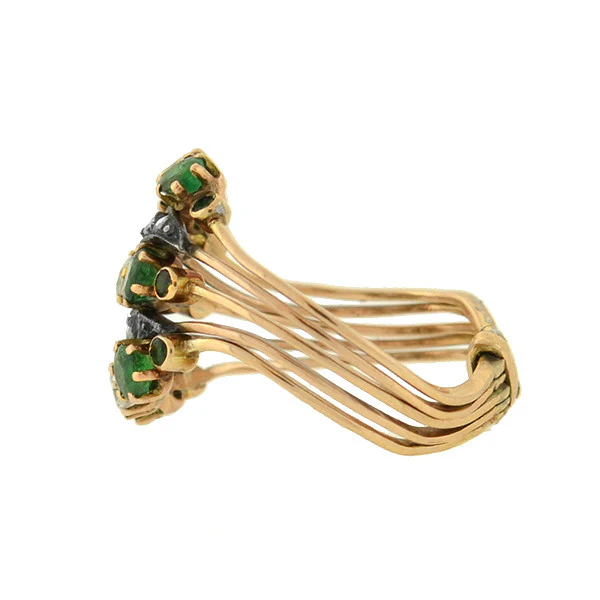 Late Victorian 14kt Emerald & Diamond Curvy Harem Ring - Image 4