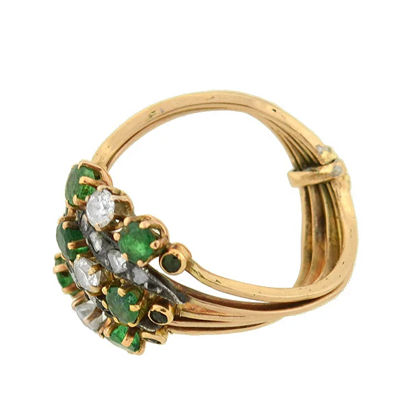 Late Victorian 14kt Emerald & Diamond Curvy Harem Ring - Image 6