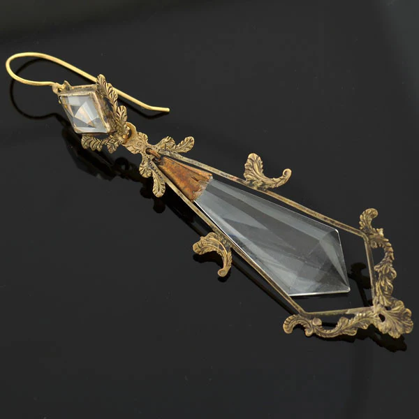 Victorian Long 14kt Faceted Rock Crystal Earrings - Image 4