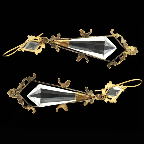 Victorian Long 14kt Faceted Rock Crystal Earrings - Image 7