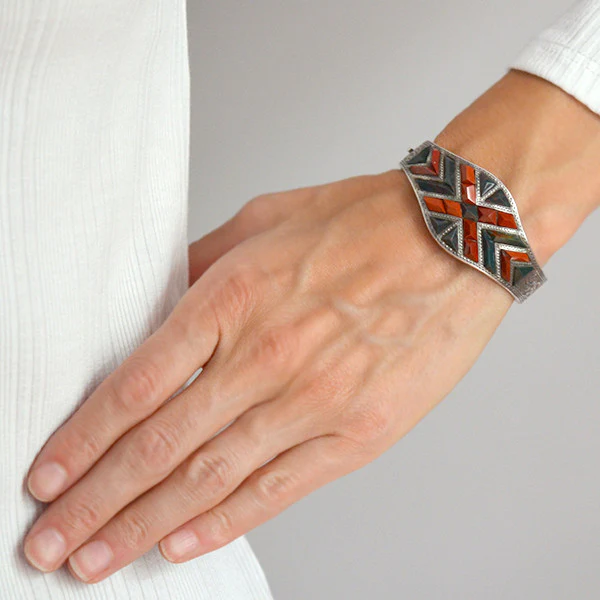 Victorian Sterling Sterling Bloodstone & Agate Bracelet - Image 6