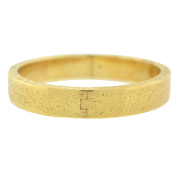 Art Deco 14kt Etched Gold Hinged Bangle Bracelet - Image 4