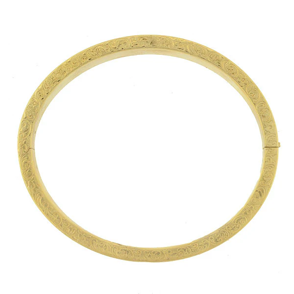 Art Deco 14kt Etched Gold Hinged Bangle Bracelet - Image 5