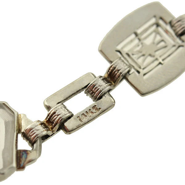 Art Deco 14kt Rock Crystal Sapphire & Diamond Bracelet - Image 5