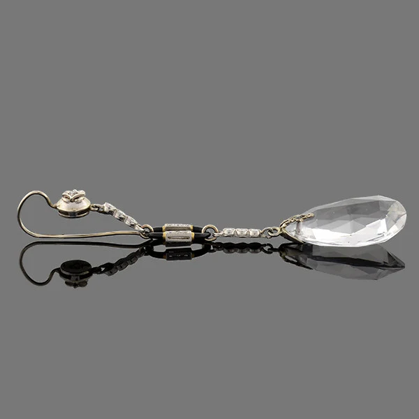 Art Deco 14kt Rock Quartz Crystal & Diamond Earrings - Image 4