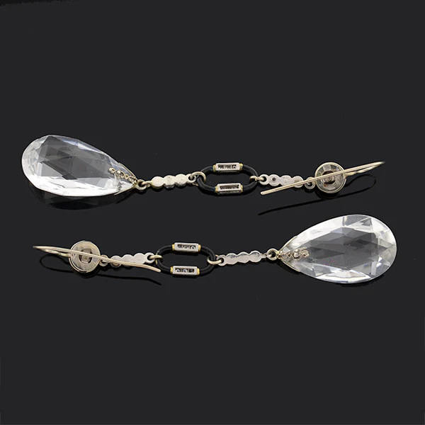 Art Deco 14kt Rock Quartz Crystal & Diamond Earrings - Image 5