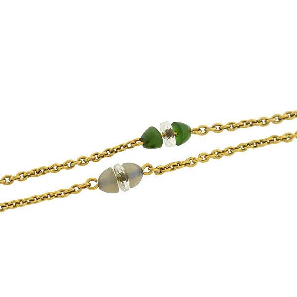 Art Deco 14kt Watch Chain w/ Agate & Crystal Beads 51" - Image 3