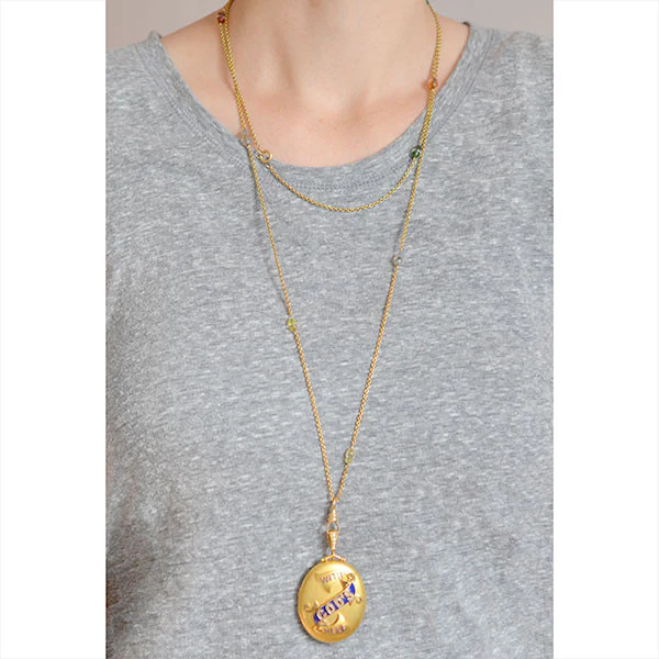 Art Deco 14kt Watch Chain w/ Agate & Crystal Beads 51" - Image 6