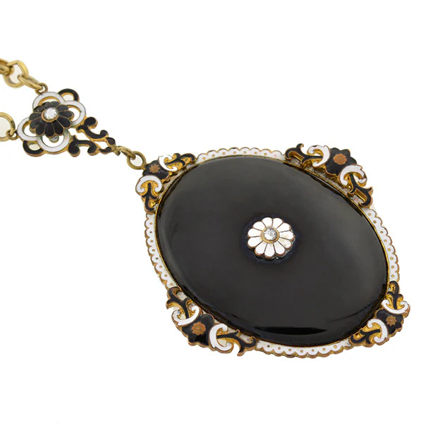 Art Deco Austrian Brass & Enamel Large Flower Necklace - Image 3