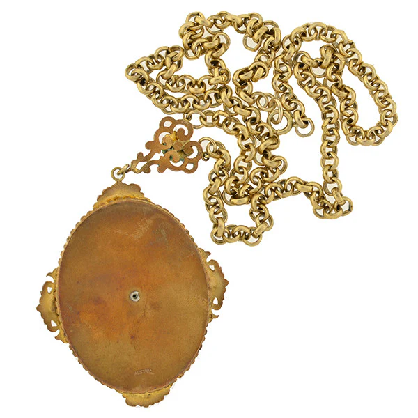 Art Deco Austrian Brass & Enamel Large Flower Necklace - Image 6
