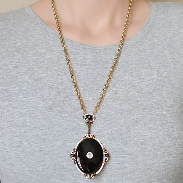 Art Deco Austrian Brass & Enamel Large Flower Necklace - Image 8