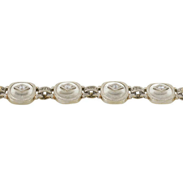 KREMENTZ Art Deco Platinum/14kt Reverse Carved Rock Crystal & Diamond Bracelet - Image 5