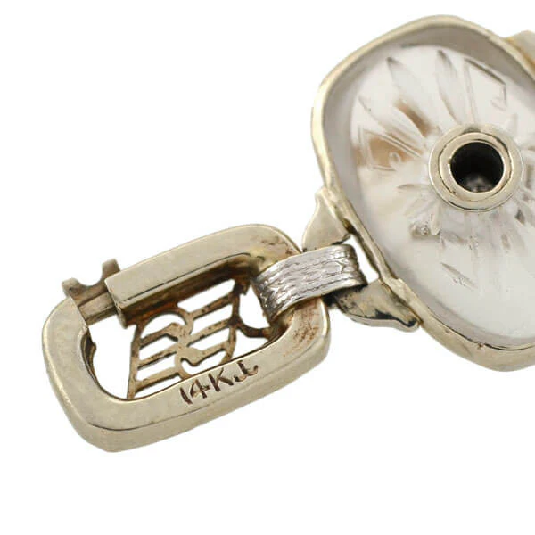 KREMENTZ Art Deco Platinum/14kt Reverse Carved Rock Crystal & Diamond Bracelet - Image 7