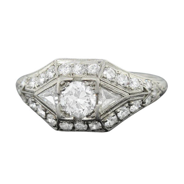 Art Deco Platinum & Diamond Engagement Ring .43ct - Image 3
