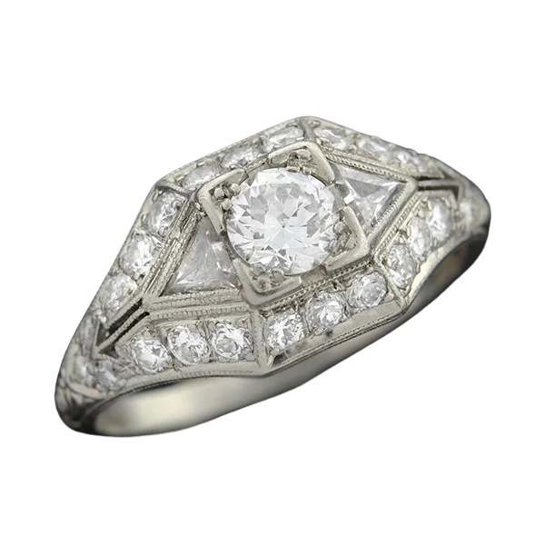 Art Deco Platinum & Diamond Engagement Ring .43ct - Image 5