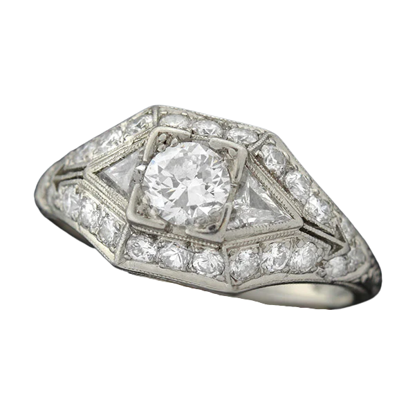 Art Deco Platinum & Diamond Engagement Ring .43ct - Image 6