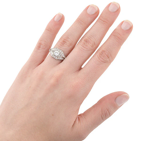 Art Deco Platinum & Diamond Engagement Ring .43ct - Image 8