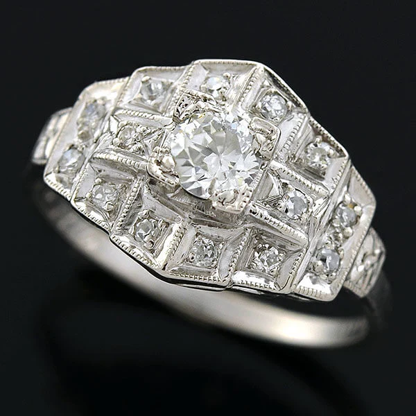 Art Deco Platinum "Multi-Step" Diamond Ring 0.30ct - Image 5