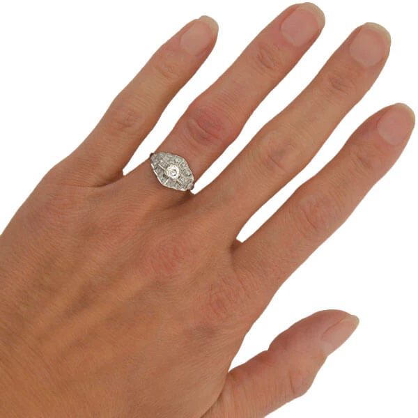 Art Deco Platinum "Multi-Step" Diamond Ring 0.30ct - Image 7