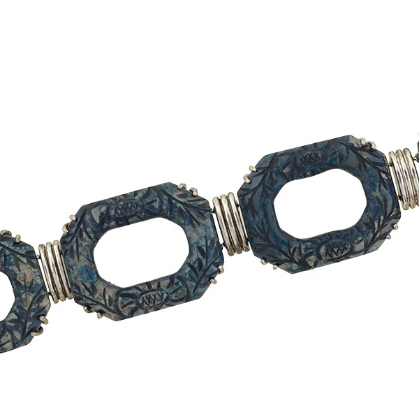 Art Deco Sterling & Carved Dyed Agate Link Bracelet - Image 3