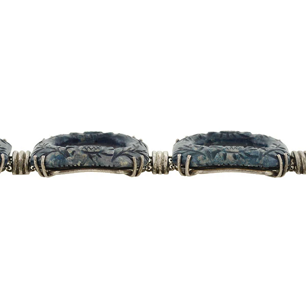 Art Deco Sterling & Carved Dyed Agate Link Bracelet - Image 4