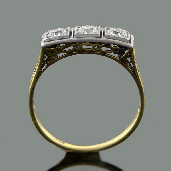 Edwardian 14kt Mixed Metals Diamond 3-Stone Filigree Ring .30ctw - Image 4