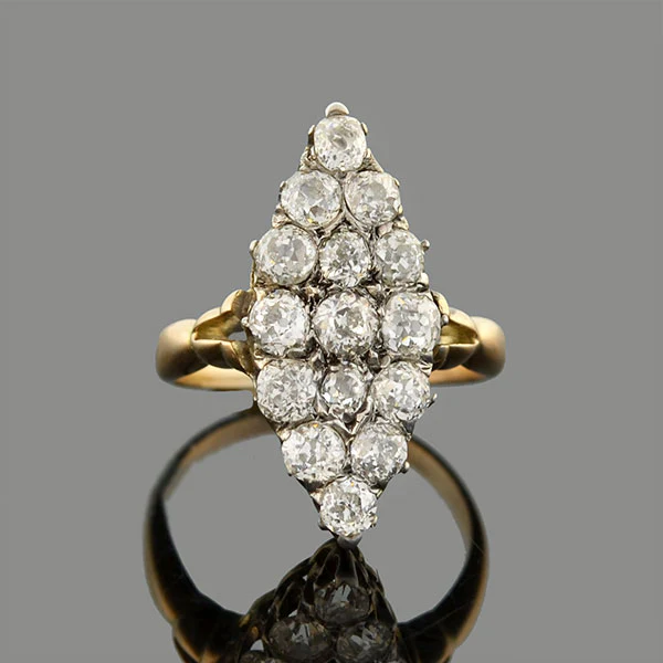 Victorian 15kt/Sterling Pavé Diamond Navette Ring - Image 3