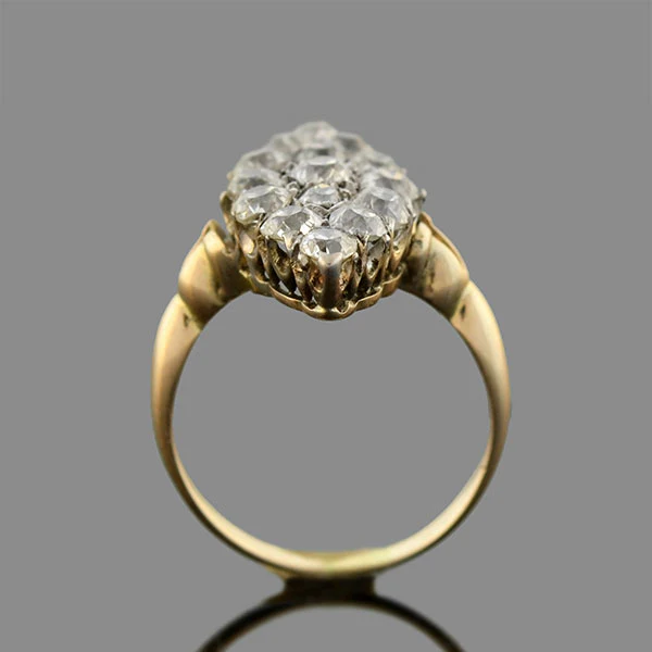Victorian 15kt/Sterling Pavé Diamond Navette Ring - Image 4