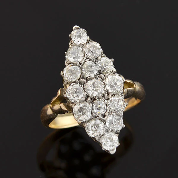Victorian 15kt/Sterling Pavé Diamond Navette Ring - Image 5