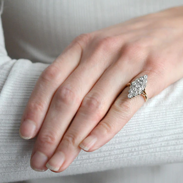 Victorian 15kt/Sterling Pavé Diamond Navette Ring - Image 6