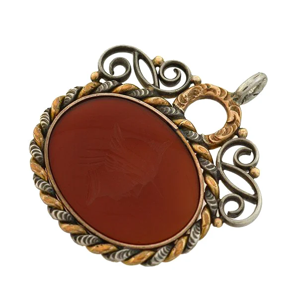 Victorian Mixed Metals Carved Carnelian Intaglio Fob/Pendant - Image 3
