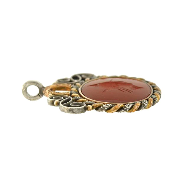 Victorian Mixed Metals Carved Carnelian Intaglio Fob/Pendant - Image 4