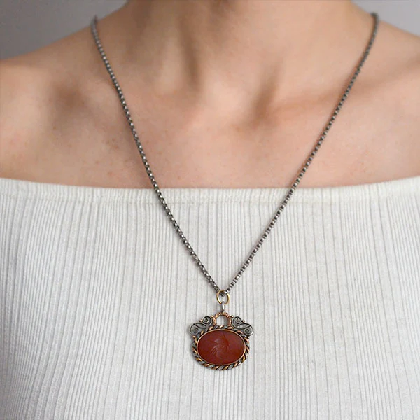 Victorian Mixed Metals Carved Carnelian Intaglio Fob/Pendant - Image 6