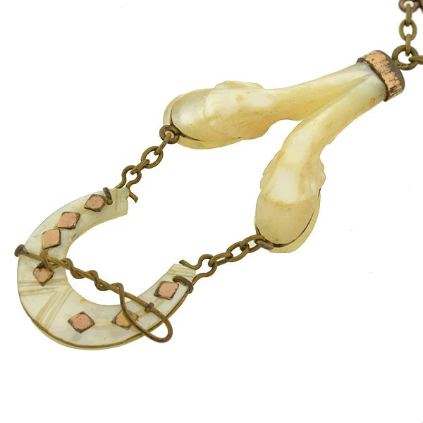 Victorian Mother of Pearl Horseshoe & Hooves Fob Pendant - Image 3