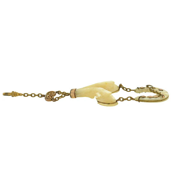 Victorian Mother of Pearl Horseshoe & Hooves Fob Pendant - Image 4