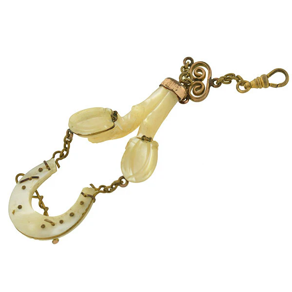 Victorian Mother of Pearl Horseshoe & Hooves Fob Pendant - Image 5