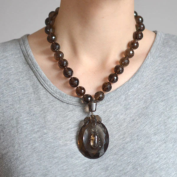 Victorian Smoky Topaz Quartz Beetle Necklace - Image 8