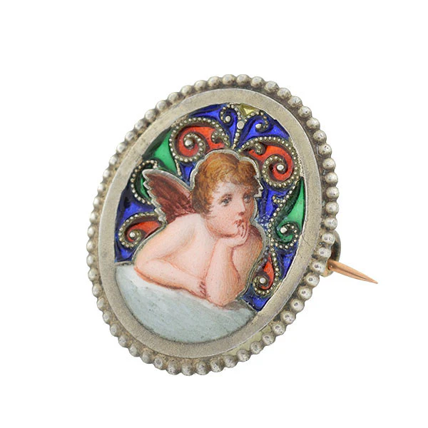 G.A.S. Victorian Sterling Gilt & Plique-à-Jour Enameled Cherub Pin - Image 3