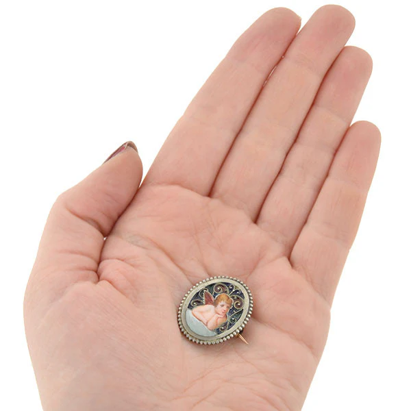 G.A.S. Victorian Sterling Gilt & Plique-à-Jour Enameled Cherub Pin - Image 6