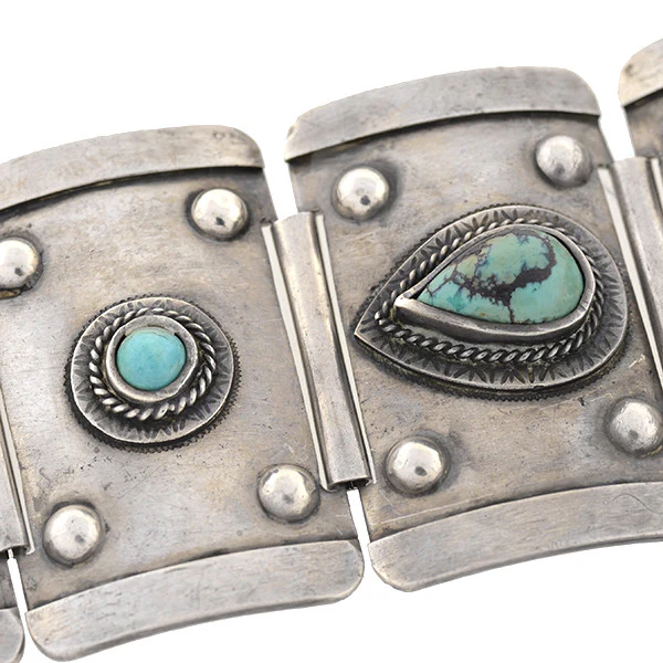 Vintage Mexican Sterling & Turquoise Link Bracelet - Image 3