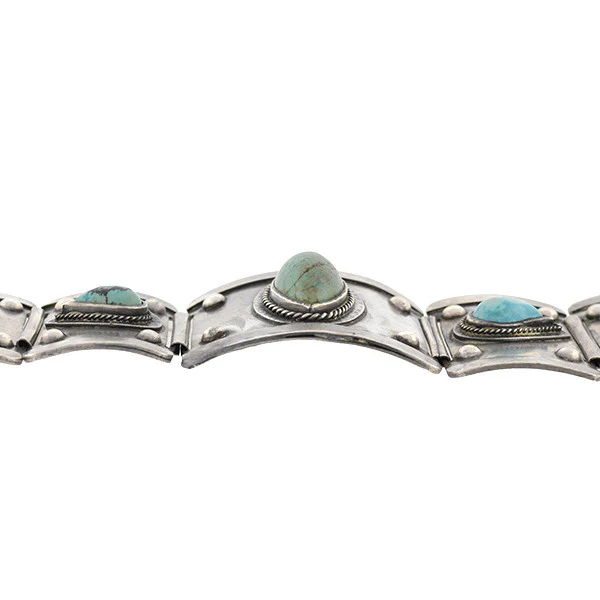 Vintage Mexican Sterling & Turquoise Link Bracelet - Image 4