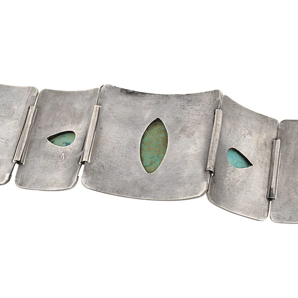 Vintage Mexican Sterling & Turquoise Link Bracelet - Image 5