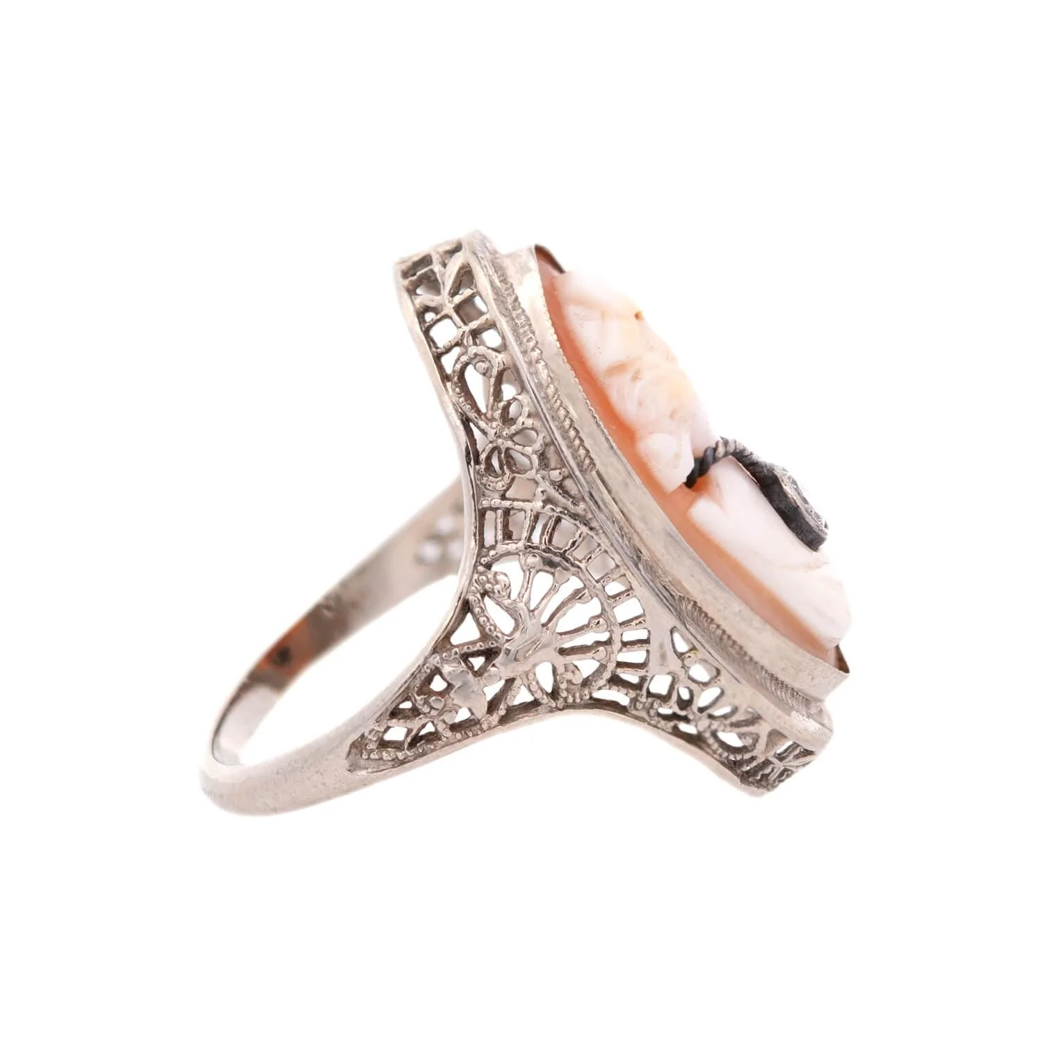 Art Deco 14K and Diamond Shell Cameo Ring - Image 3