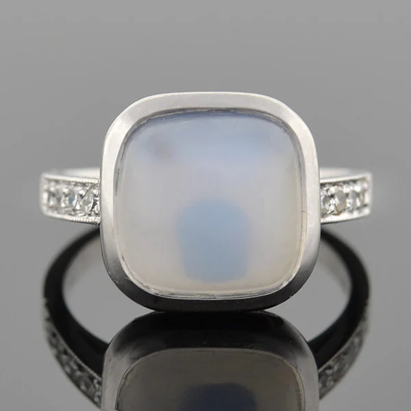 Art Deco 14k Moonstone & Diamond Ring - Image 3