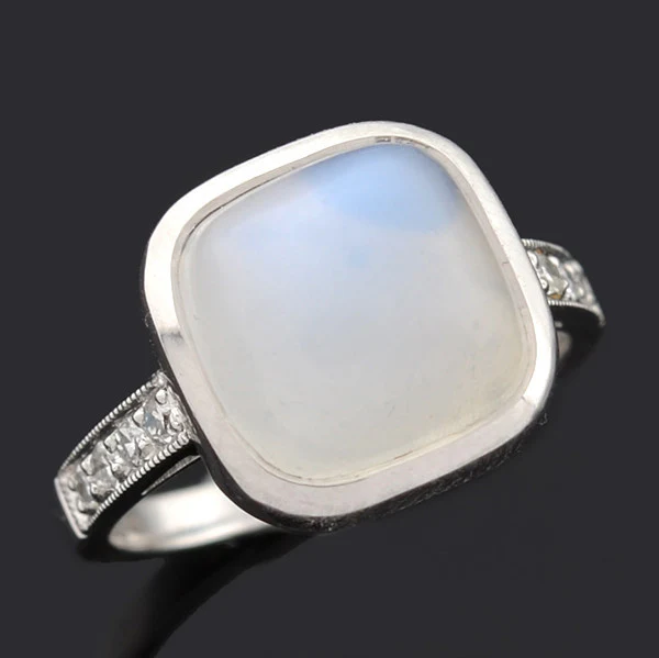 Art Deco 14k Moonstone & Diamond Ring - Image 5